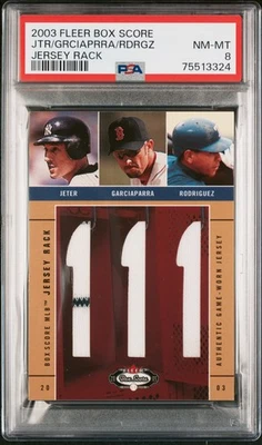 2003 Fleer Box Score Jersey Rack /350 Jeter/Garciaparra/Rodriguez PSA 8 - Image 1 of 2