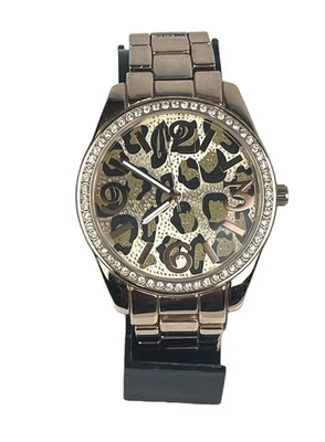 Reloj Accutime Para Mujer 41mm Tono Rosa Estampado Leopardo Cuadrante Bisel Gema ¡Batería Nueva! Foto 1 de 4