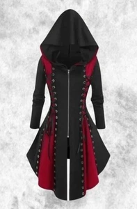 New Black/Red Gothic Zip & Corset Front Light Jacket Hoodie Medium US SIZE 8 - Picture 1 of 7