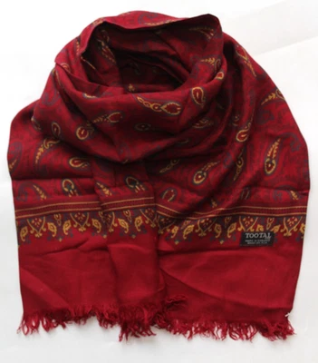 Tootal 60's vintage fringed scarf red paisley pattern rayon ACCS263 - Image 1 of 4
