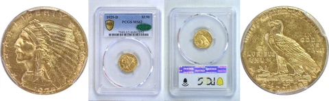 1925-D $2.50 Gold Coin PCGS MS-62 CAC Cover