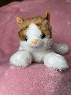 Dan Dee Orange Tabby Cat Laying Plush-Factory Flaw Crooked Nose,Red Heart Ribbon - Image 1 of 4