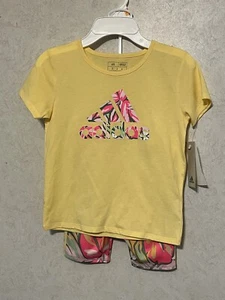 NWT Adidas Girls Short / Graphic Tee Set - Hawaiian Print - Sz 6x - Picture 1 of 7