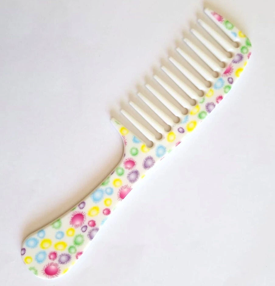 Hair Comb Women Comfy Handle Wide Tooth Colorful-Font White-Back - Image 1 of 3