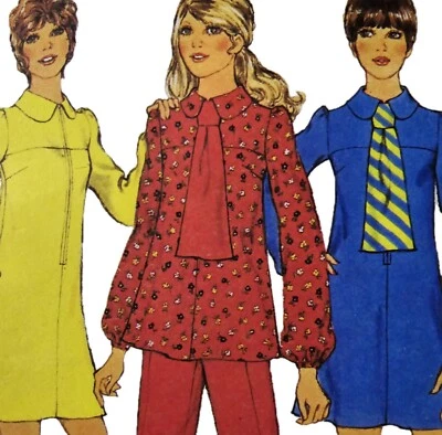 1970s Swing Tunic Puff Sleeve Collared Mini Dress Style 3698 Sewing Pattern - Image 1 of 3