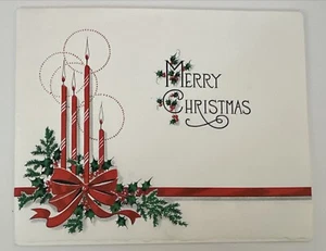 Vintage Mid Century Christmas Card Greetings Red White Green Candles Holly - Picture 1 of 3