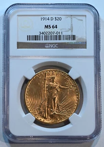 1914 D $20 Saint Gaudens Double Eagle NGC MS64 Gold Coin graded!!! - Picture 1 of 4