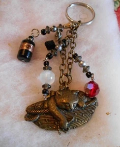 Cat in a Basket Keychain, Charm-Pendant Style for Keys, Crafts, Christmas Gifts - Picture 1 of 10
