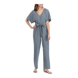 June & Hudson Jumpsuit size Medium Belted Kimono Sleeve V Neck Silver Gray Med - Picture 1 of 11