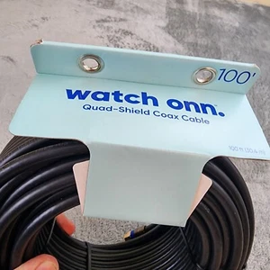 Onn. Cable coaxial Quadshield de 100 pies, cable coaxial negro para interiores/exteriores - Imagen 1 de 4