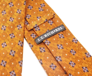 J Z Richards Necktie 100% Silk Orange Blue Brocade Sheen USA 60" x 3.75" - Picture 1 of 7