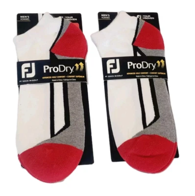 2 Pair FOOTJOY ProDry 16021-M Men's Shoe Size 7-12 White Grey Red Sport Socks - Image 1 of 4