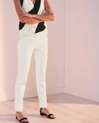 Jigsaw Women's Mid Waist Slim Leg Trousers/Pants in Ivory UK 14 - Image 1 of 4