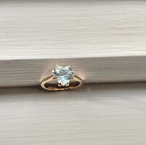 AQUAMARINE HEART SHAPE  6 PRONG RING 14K.Y.G. Size 5 1/2 - Picture 1 of 1