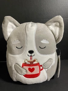 Squishmallow 8" Casmir Husky Dog Hot Cocoa Heart w/Beaded "I ♡ SQUISH" Charm - Picture 1 of 7
