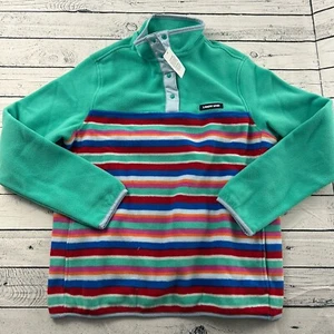 NEW Lands' End Striped Pullover Snap Button Fleece Jacket Women's Small Green - Picture 1 of 6