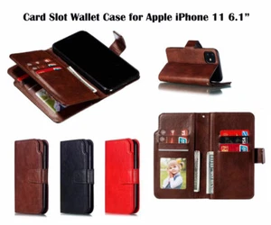 Luxury PU Leather Card Slot Wallet Case Cover for Apple iPhone 11 6.1-inch - Picture 1 of 3