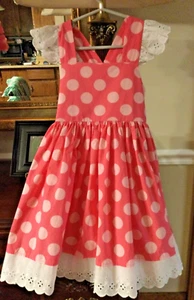 Eleanor Rose Dress Pink Polka Dots Eyelet Border Girls Size 5-6 Excellent - Picture 1 of 6