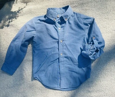 Kelly's Kids Boys Sz 4-5 Long Sleeve Button Up  Blue Shirt W/ Gingham Accents - Image 1 of 2