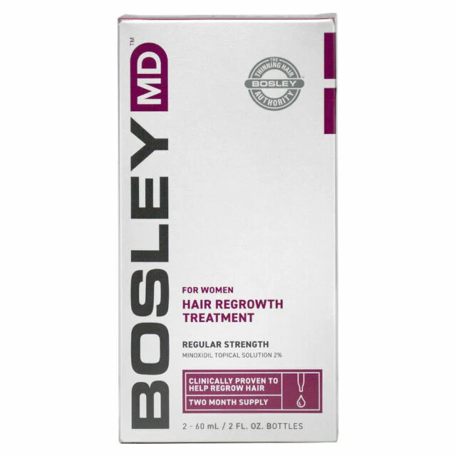 Bosley MD for Women Regular Strength Minoxidil 2%  Hair Regrowth Treatment Dropper - 2x2 fl oz Bottle