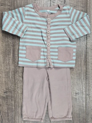 Baby Boy Clothes Koala Baby 6 Month 2pc Gray & Green Striped Organic Outfit - Image 1 of 4