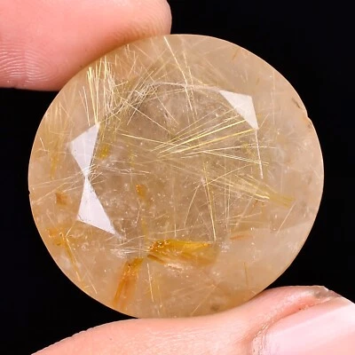 100% Natural Round Golden Rutile Quartz Cut Cabochon Top Quality 58.45Ct 25x15MM - Image 1 of 4