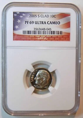 2005 S CLAD 10C PF 69 ULTRA CAMEO Roosevelt Dime Nice Coin! - Image 1 of 2