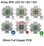 2PCS 6V/12V Cree XPE XP-E 3535 4Chips LED Emitter on 20mm Copper Star Heatsink