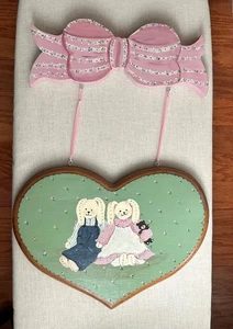 Vintage 1990er Handarbeit Hase Kaninchen Wandbehang rustikal schick CottageCore Wandbild - Bild 1 von 4