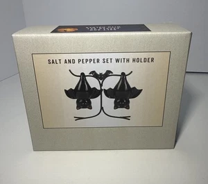 Cracker Barrel Halloween Salt & Pepper Shaker Set Hanging Bat 3pc Set Bats - Picture 1 of 4