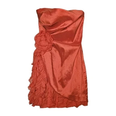 Mini Vestido Teeze Me Sin Tirantes Volantes Naranja Juniors 9 Calce Acampanado Baile de graduación HOCO Fiesta Foto 1 de 4