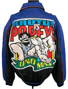 Chaqueta de bombardero universitaria de boxeo de cuero Popeye Vs Brutus años 90 de colección para hombre XL MAZIR RARA - Imagen 1 de 18