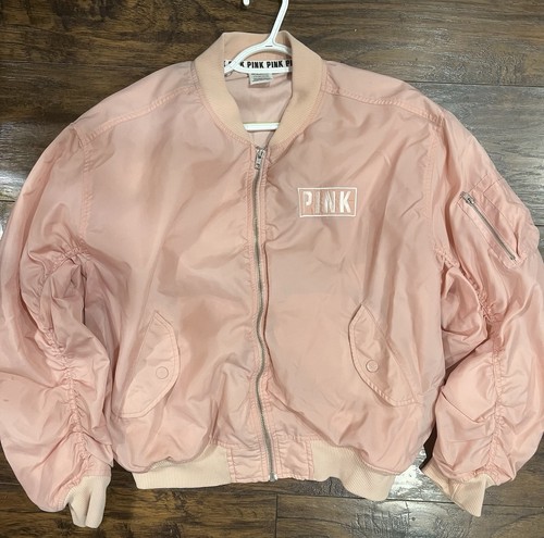 UNDERCOVER Victoria's Secret ROSA rosa zip bomber giacca da volo maniche a sbuffo piccolo