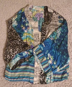 Blusa Kimono De Colección Chicos Mezcla Seda Para Mujer Talla 2 Azul Floral Bloques de Color Retazos - Imagen 1 de 15