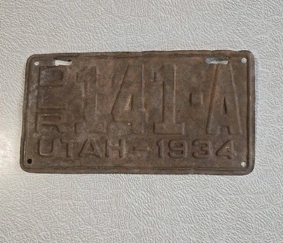 Placa de matrícula antigua Utah 1934 Foto 1 de 4