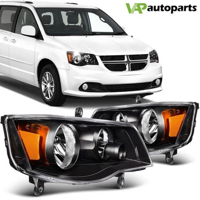 For Dodge Grand Caravan 2011-2020 Headlight Assembly Pair Black Housing Headlamp - Image 1 of 4