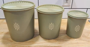 Vintage Tupperware Avocado Green Nesting Canisters With Matching Lids, Set Of 3 - Picture 1 of 17