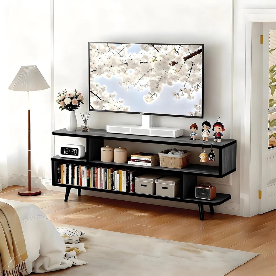 Soporte de TV Lightdot 3 en 1 con almacenamiento para televisores de hasta 65"", consola de TV de mediados de siglo Foto 1 de 4