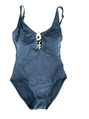 Traje de baño Tommy Bahama de una pieza pequeño negro dorado detalle de anillo correas ajustables Foto 1 de 4