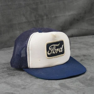 VINTAGE Ford Mütze Kappe Druckknopflasche blau weiß Mesh Trucker Schaumstoff Front Patch Herren 80er - Bild 1 von 12