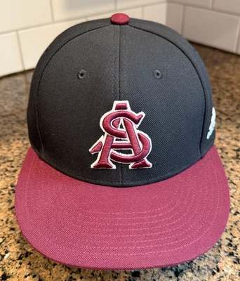 Arizona Sun Devils Adidas A-flex Hat Cap Fitted 7 1/4 Black Red - Image 1 of 4