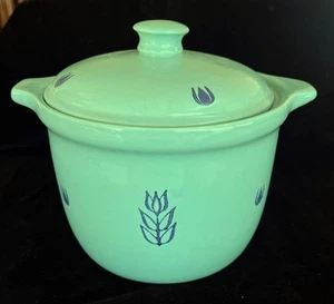 Casseruola pentola fagioli forno tulipano blu vintage Blue Cronin con coperchio 2 qt USA - Foto 1 di 5