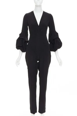 ALEXIS Maximila 褶饰袖紧身绉纱黑色锥形连身裤 XS — 第 1/4 张图片