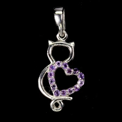 Colgante de plata de ley 925 redondo amatista piedras preciosas naturales joyería Foto 1 de 4