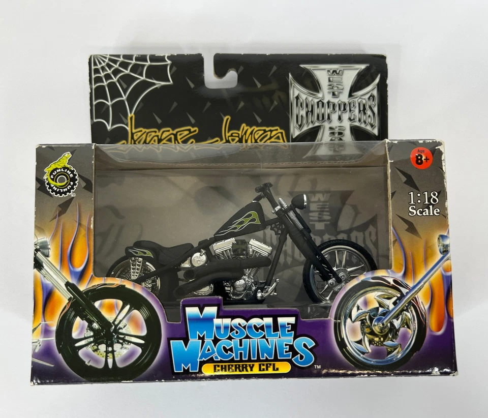 Jesse James Muscle Machines Motorcycle 1:18 Die-Cast CHERRY CFL  BLACK & Green - Image 1 of 4