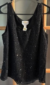 Neu mit Etikett Talbots elegantes Pailletten-Fit Tankoberteil reine Seide schwarz seitlicher Reißverschluss Gr. 8 $ 108 - Bild 1 von 6