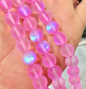 Matte 6/8/10/12mm Pink Gleamy Rainbow Moonstone Gemstone Round Loose Beads 15'' - Picture 1 of 9