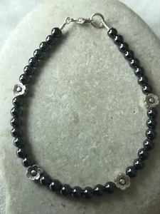 Bracciale Donna Ematite 4mm - Fibbia Argento Sterling 925 + Distanziatori Argento Tibetano - Foto 1 di 4