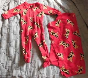 EUC Leveret Red Cows 18  Doll Footie Pajamas & Blanket  - Picture 1 of 3
