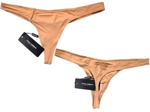 A0028 Dolce & Gabbana D&G NEW S161 Women's Solid Tan Thin Microfiber Thong 38 40 - Picture 1 of 8